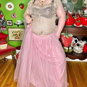 Gorgeous Pastel Pink Tulle Mesh Coquette Core Tutu Maxi Skirt Size XL